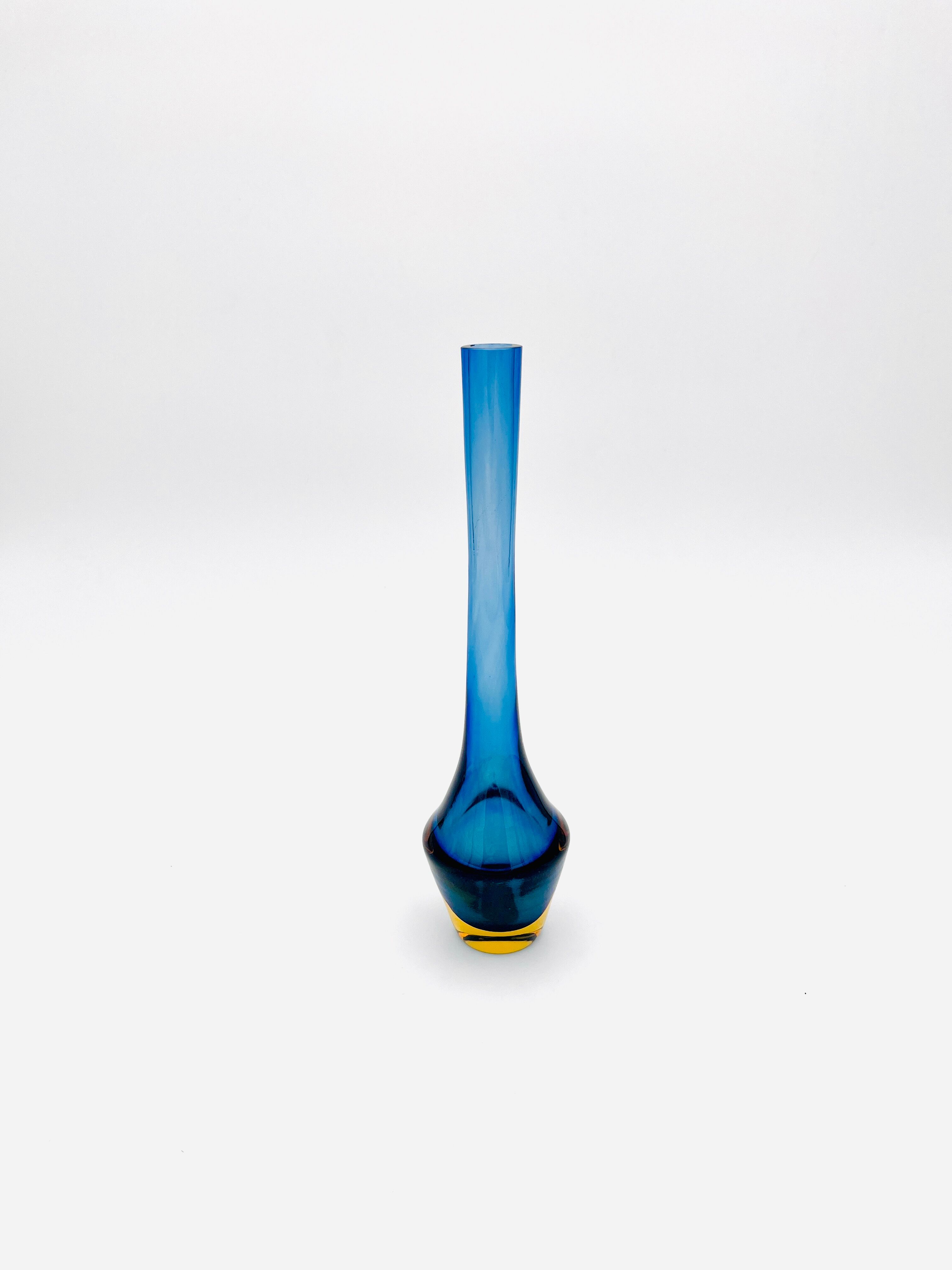 Soliflore Sommerso Flavio Poli Murano 26cm Blue Amber Gallery Condition