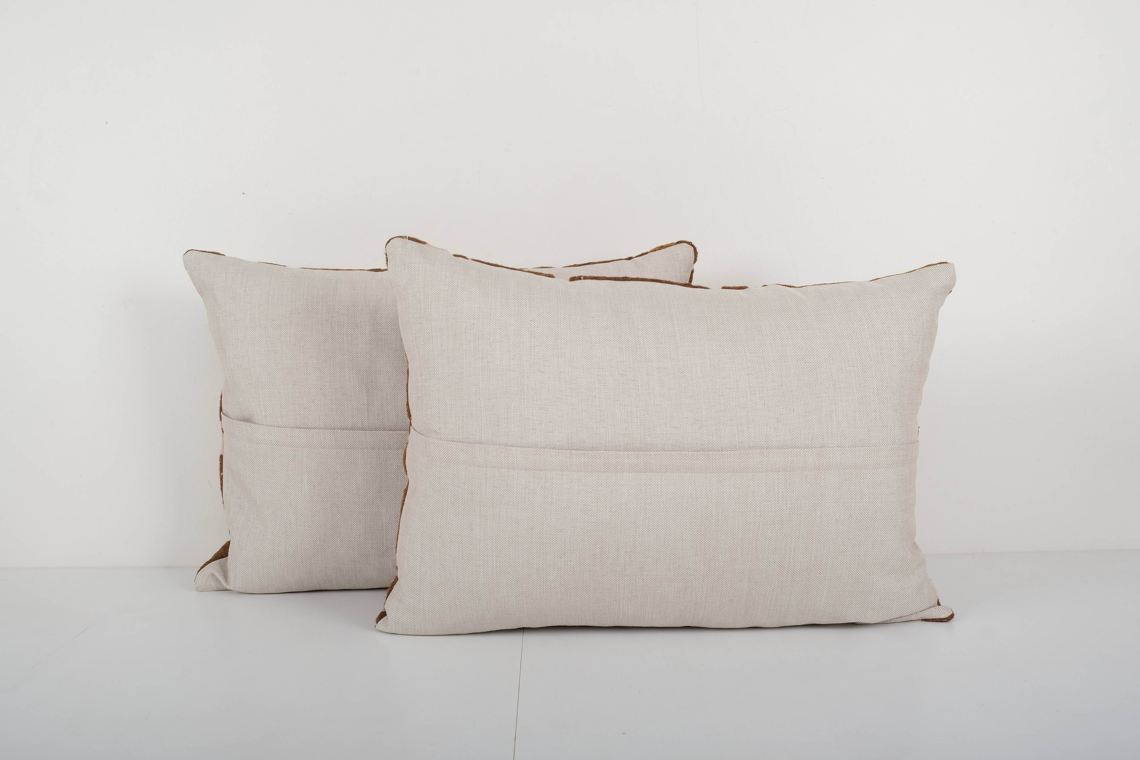 Uzbek faded brown suzani cushion cover, set of two suzani pillow case made from a 19th century suzan