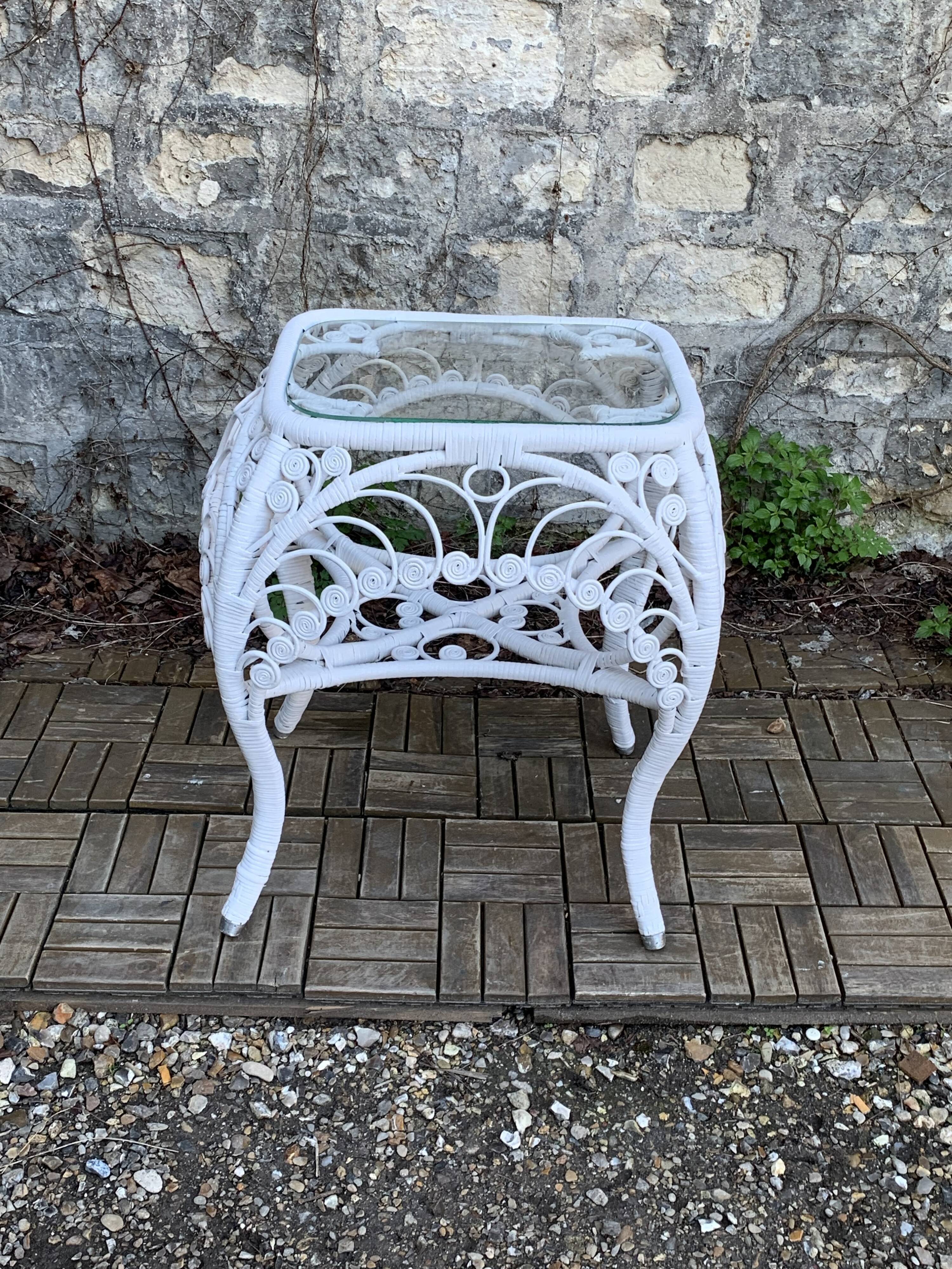 Peacock white rattan side table 1970