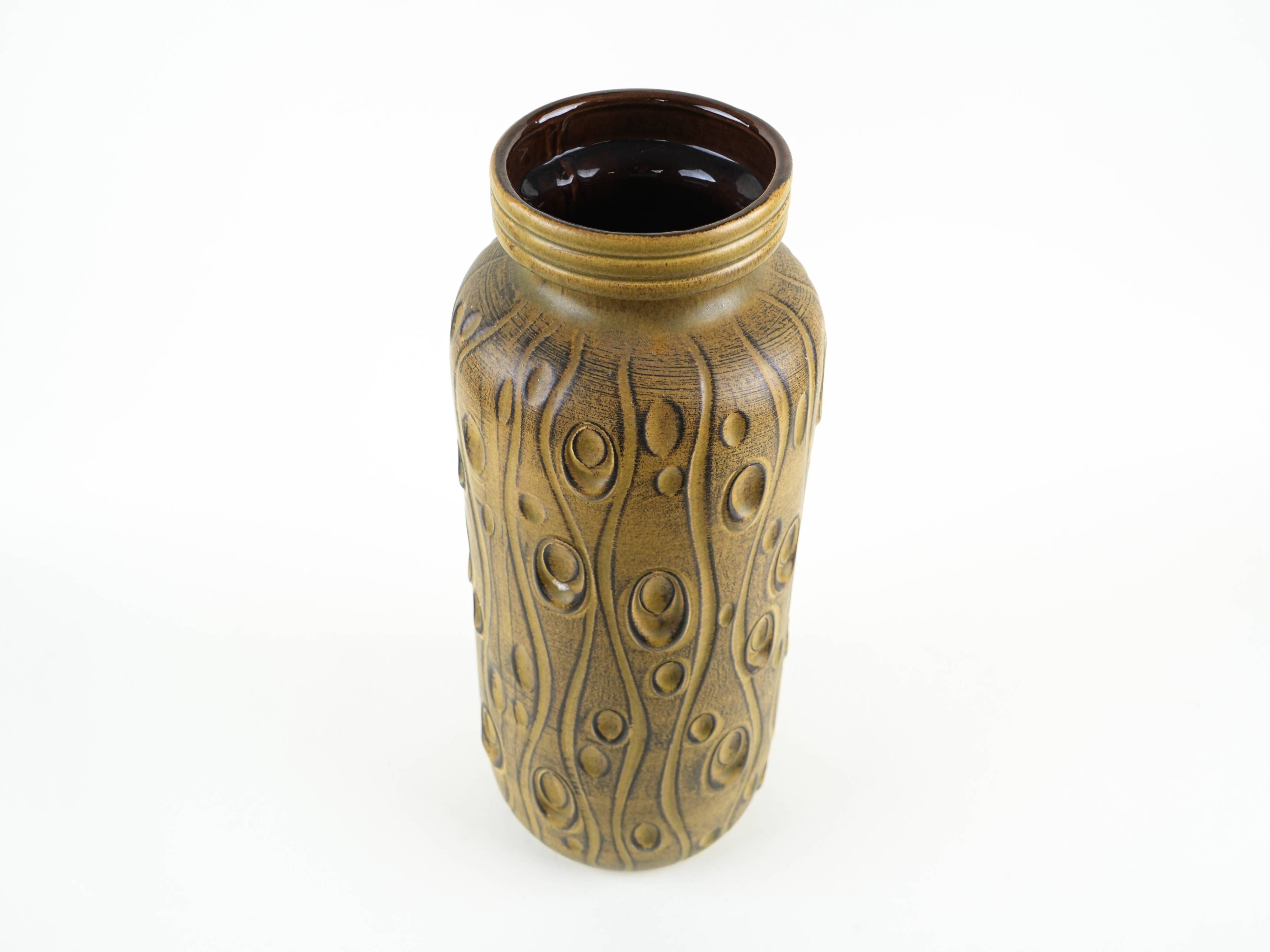 West German Fat Lava ceramic vase, glazed relief surface, 1970s