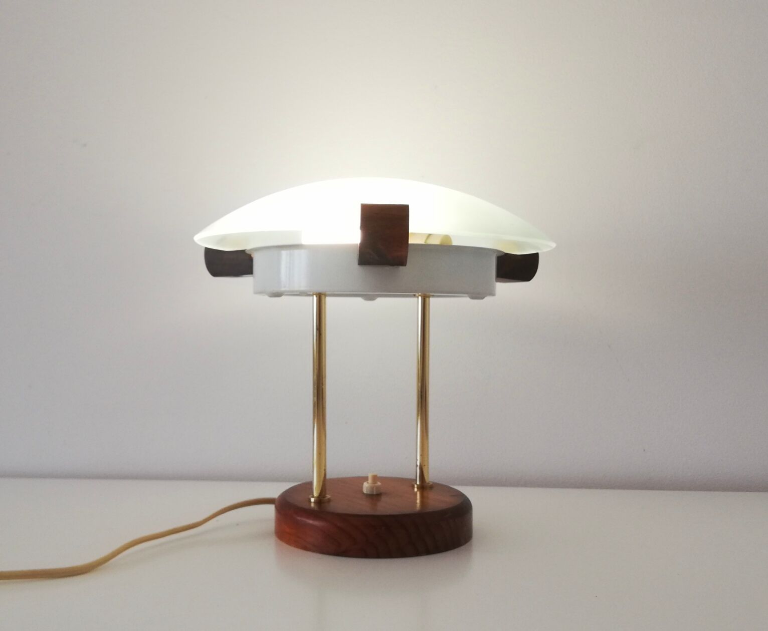 Glass wood library table lamp