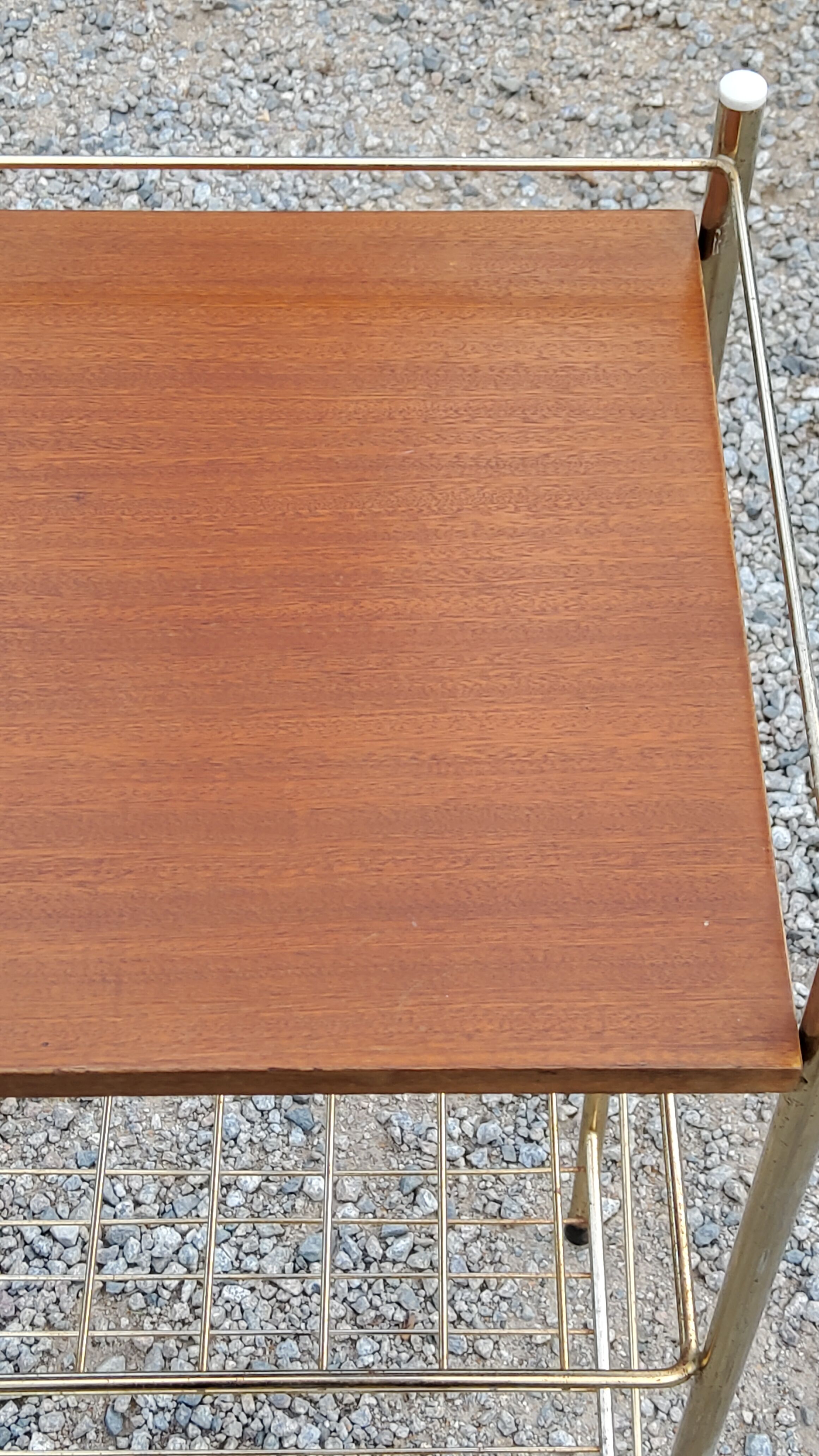 Bedside table from the 50s in gold metal and blond mahogany