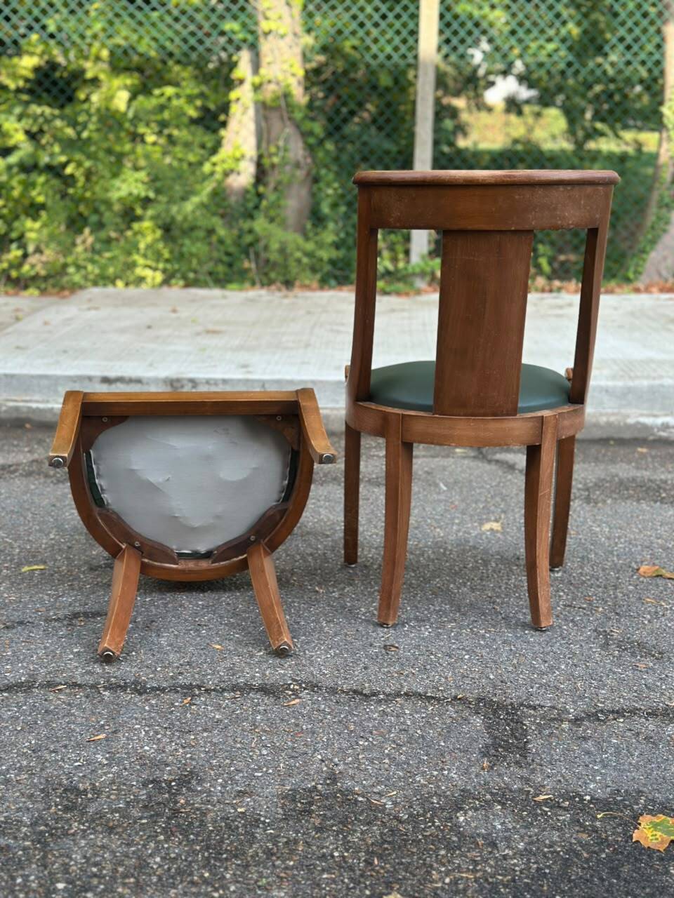 4 gondola chairs, Charles X restoration, solid wood and green leather, 19th century.
