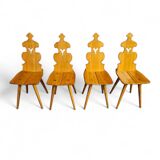 Chaises et table Cepelia Tiroler, ensemble de 5 pièces, Pologne, années 1960, marquées.