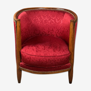 Art Deco period armchair in louis XVI style walnut covered with dark red fabric