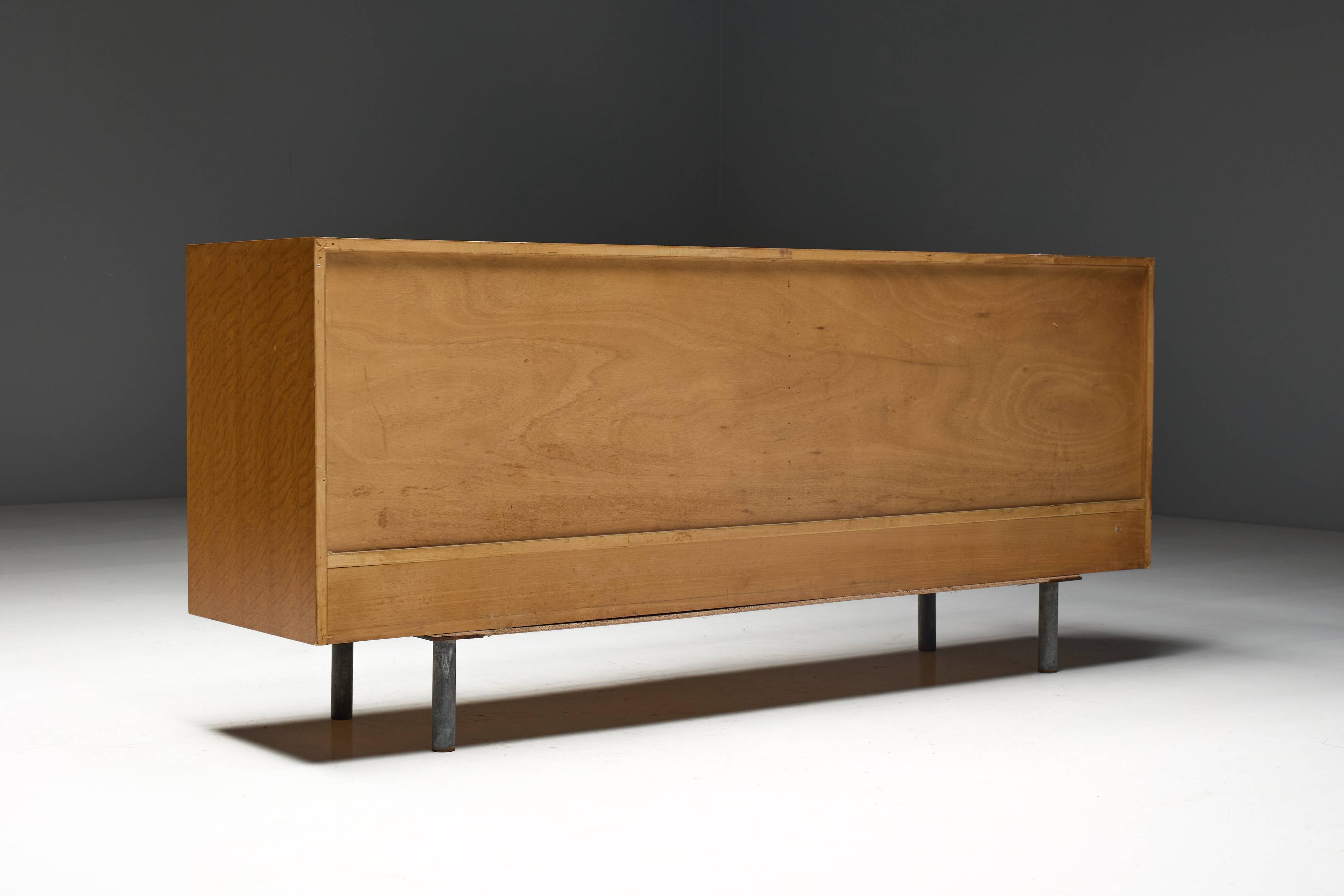 Mid-Century Modern Sideboard with Hammered Metal Façade, France, 1960s