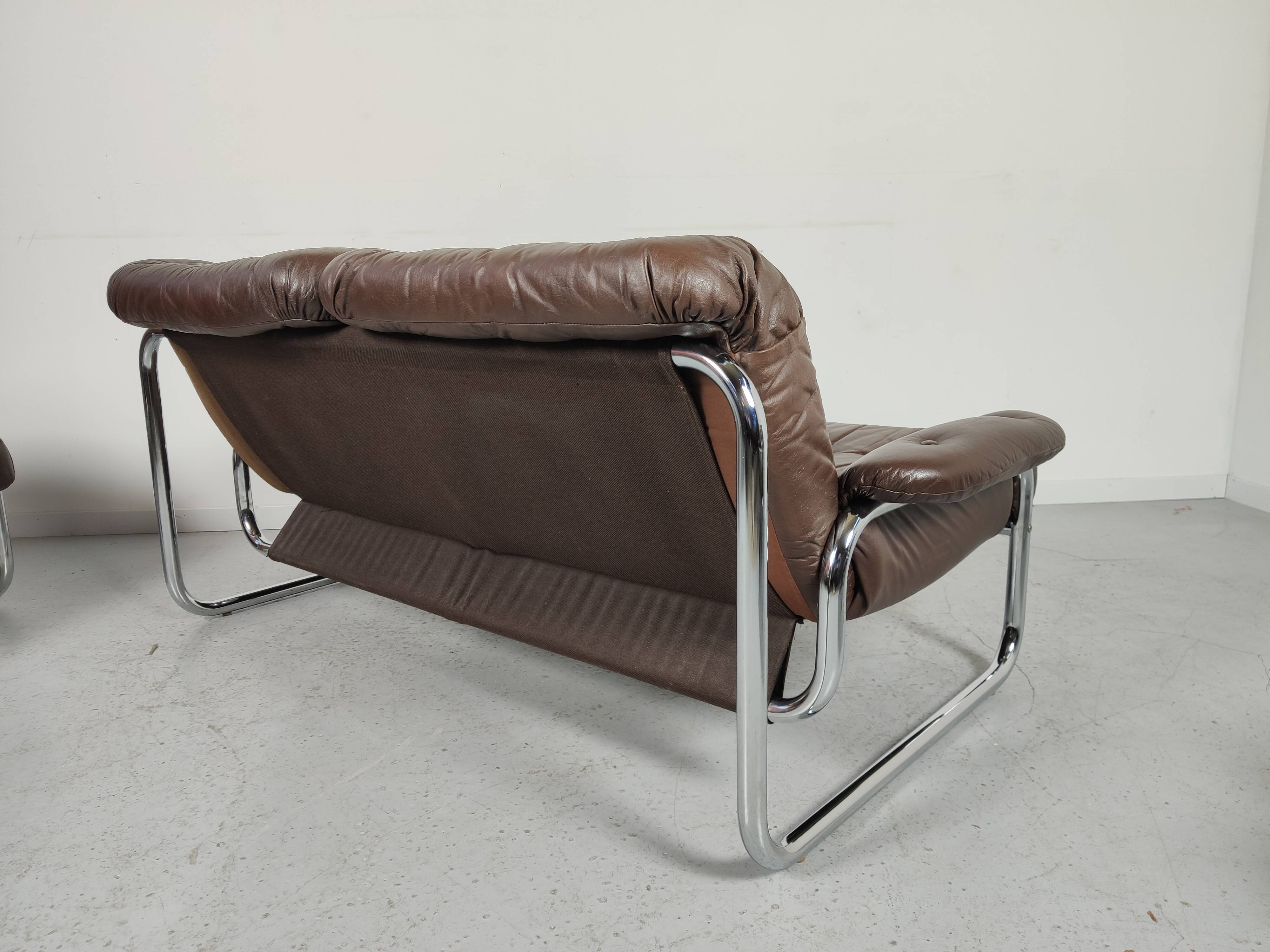 Sofa and 2 armchairs by Johan Bertil Ugggstrom 1970s chrome leather