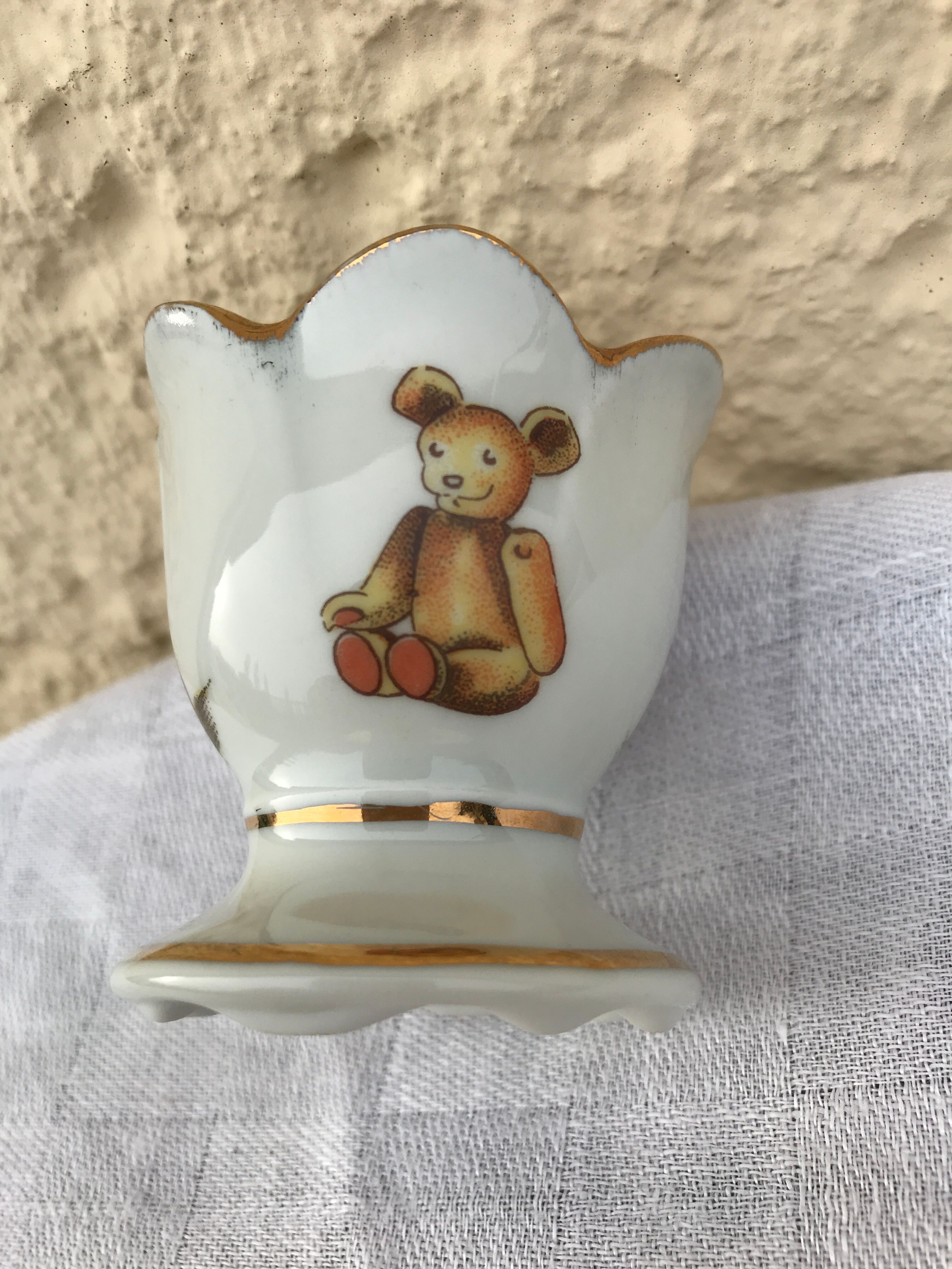 Limoges porcelain teddy bear egg cup