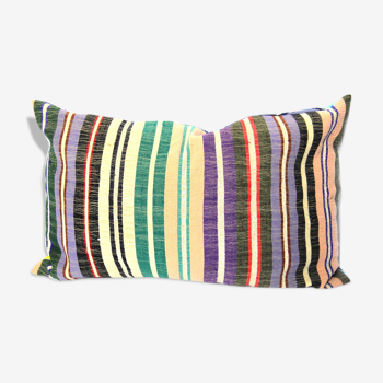 Coussin rayé multicolore et wax