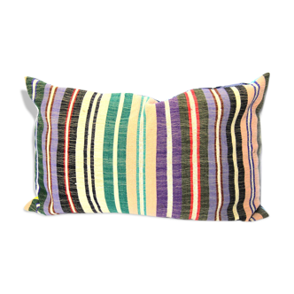 Coussin rayé multicolore et wax