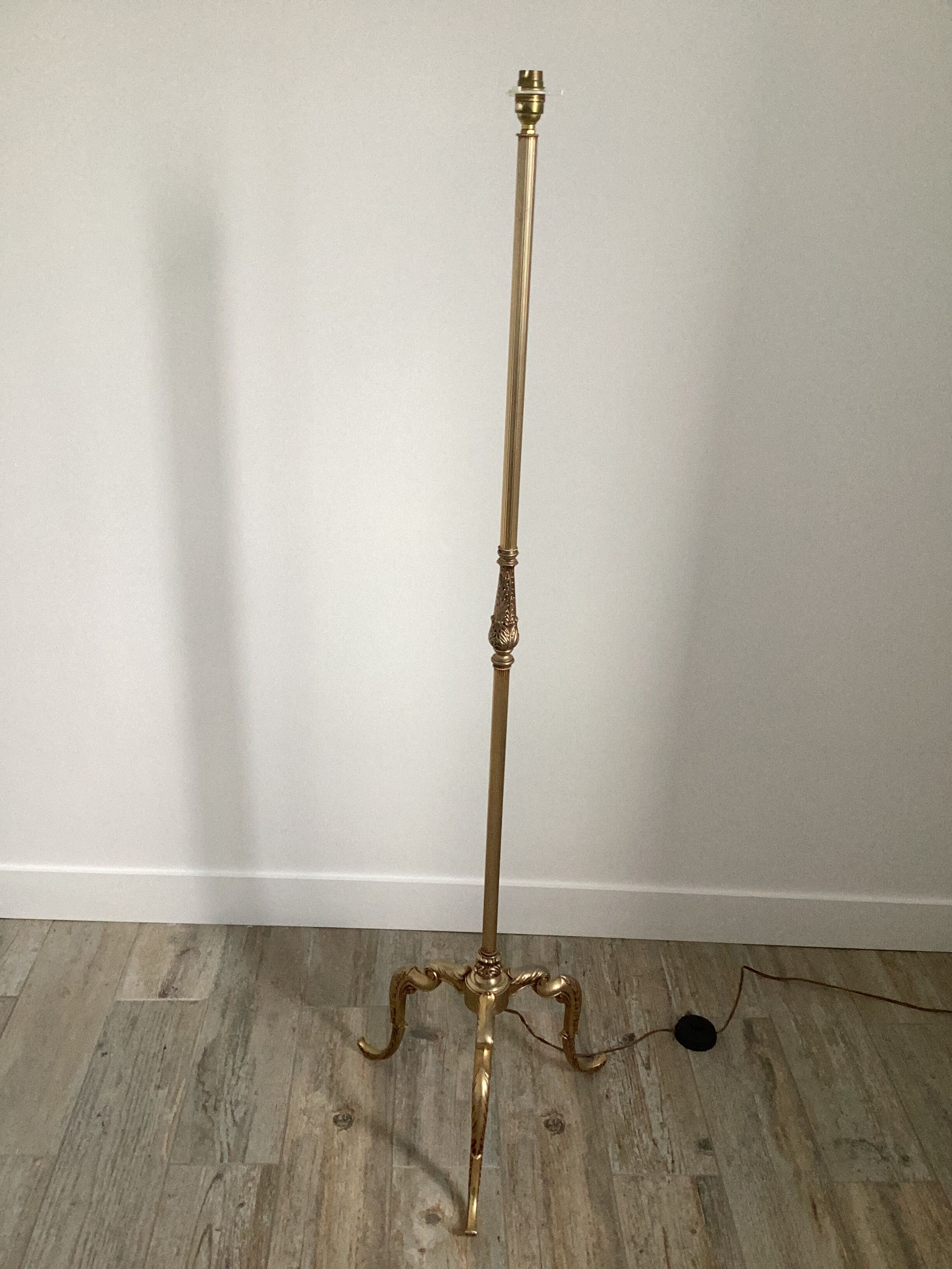 Vintage golden brass tripod floor lamp