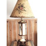 Grande lampe pagode peinte motifs floraux et abat jour métal