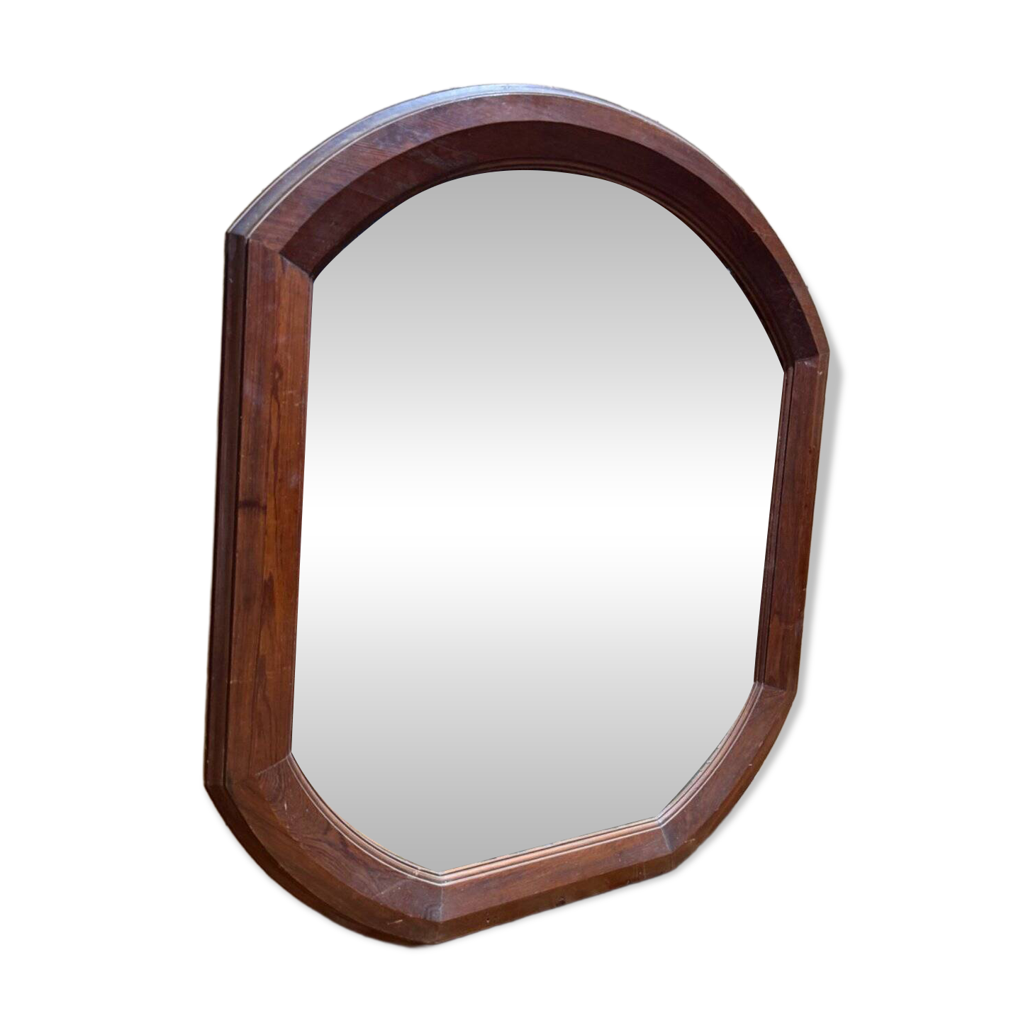 Miroir octogonal biseauté – Époque 1900 – Cadre bois teinté acajou