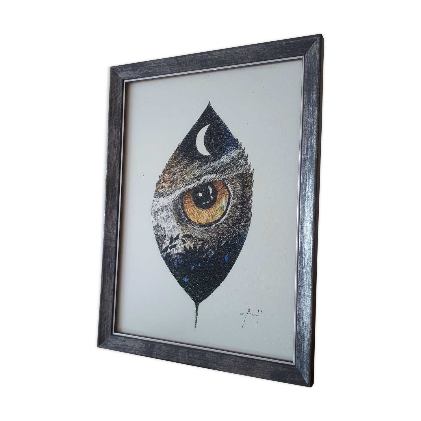 "Night bird" ink of china pencil color