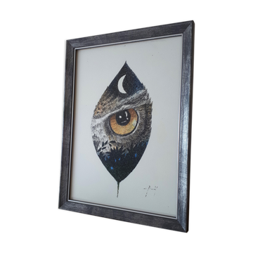"Night bird" ink of china pencil color