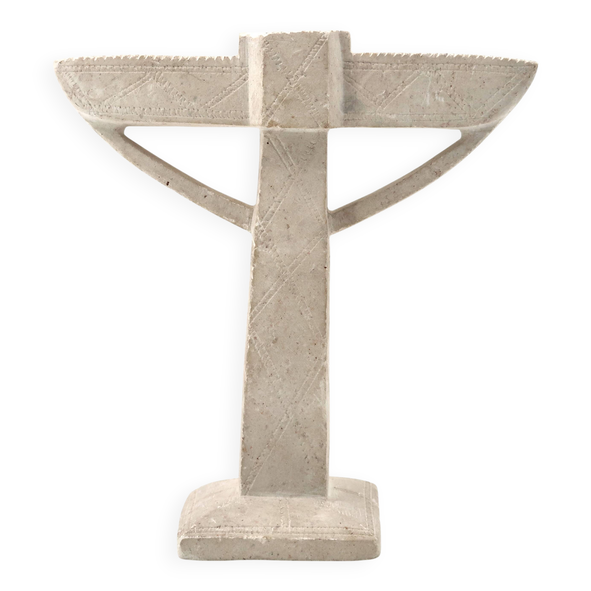 Moroccan candle holder in carved white beige stone, 1970s.