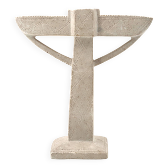 Moroccan candle holder in carved white beige stone, 1970s.