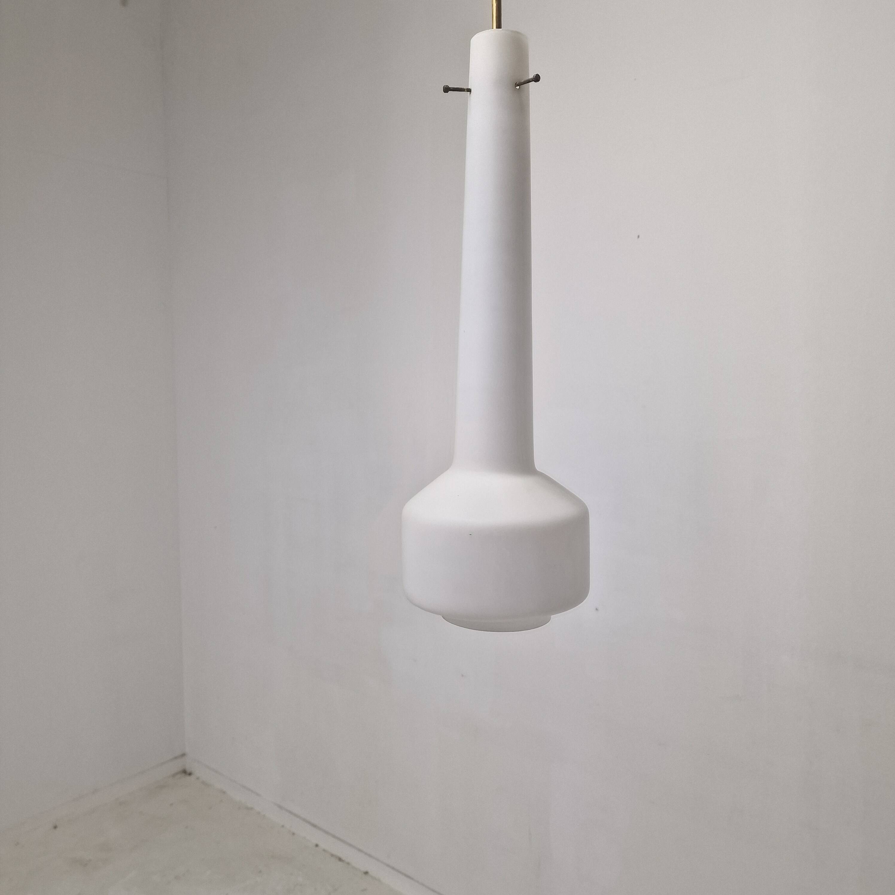 Stilnovo Pendant in Milk Glass and Brass, Italy 1960's
