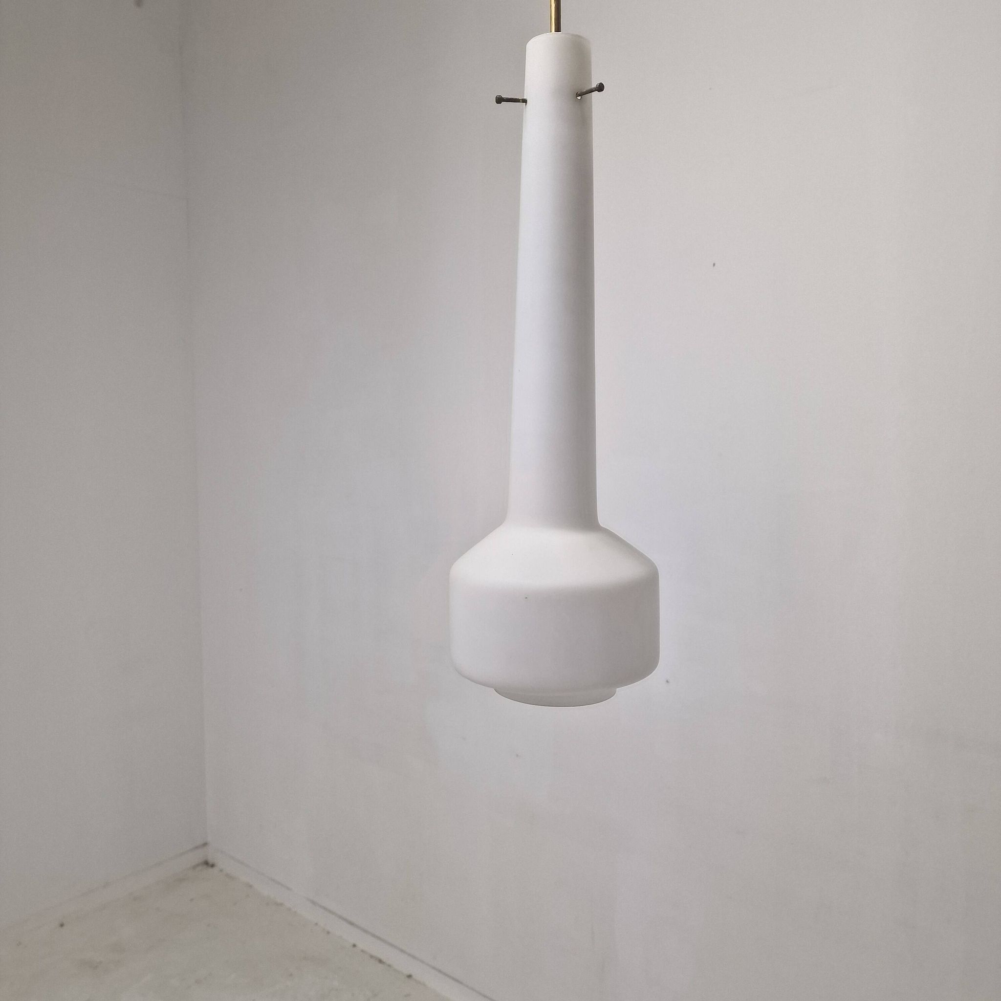 Stilnovo Pendant in Milk Glass and Brass, Italy 1960's