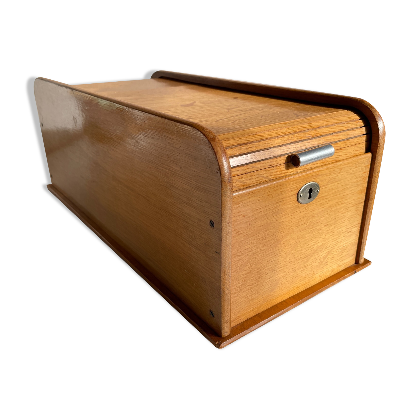 Wooden box with curtain vintage storage