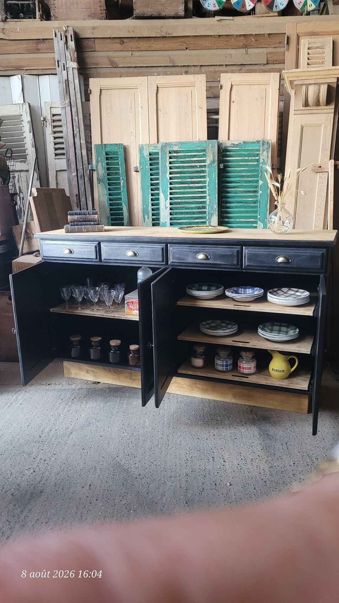 Large wooden and black sideboard