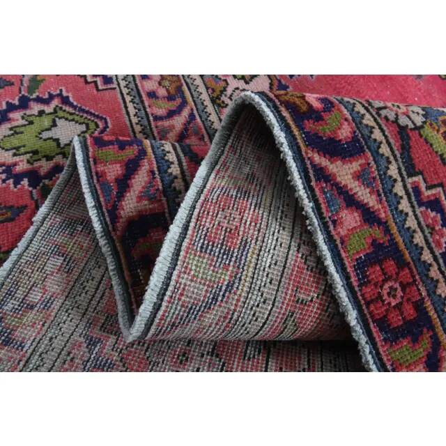 1970s Vintage Persian Handmade Wool Cotton Pink Area Rug  282x397