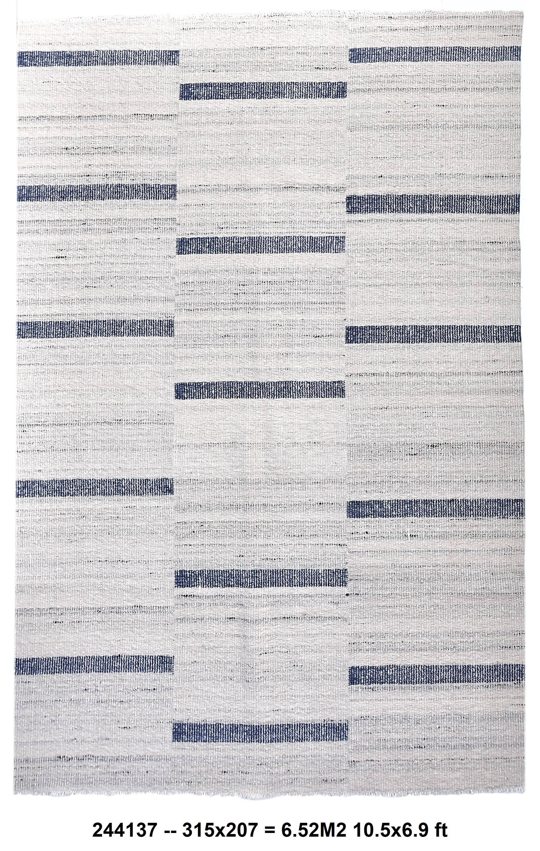 315x210 cm cream Blue kilim carpet, wool hand made blue kilim rug.