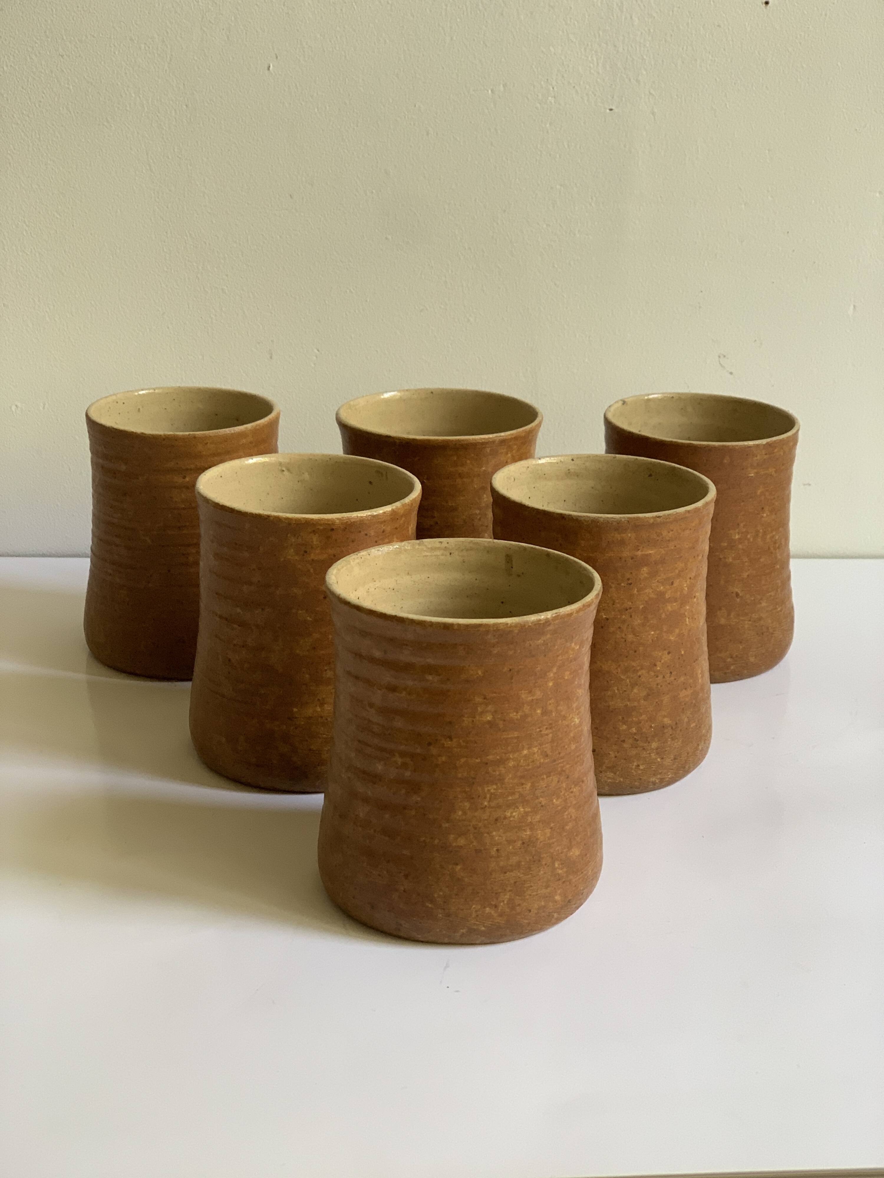 6 vintage stoneware tumblers