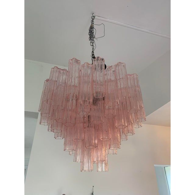 Murano Style Glass Sputnik Chandelier Pink and Brunito Metal Frame, Set of 2 or Pair of Chandelier
