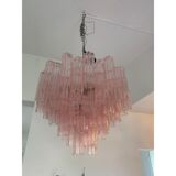 Murano Style Glass Sputnik Chandelier Pink and Brunito Metal Frame, Set of 2 or Pair of Chandelier