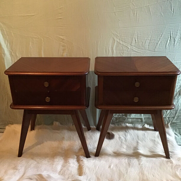 Pair of bedside tables Scandinavian feet 50's compass