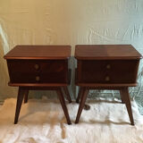 Pair of bedside tables Scandinavian feet 50's compass