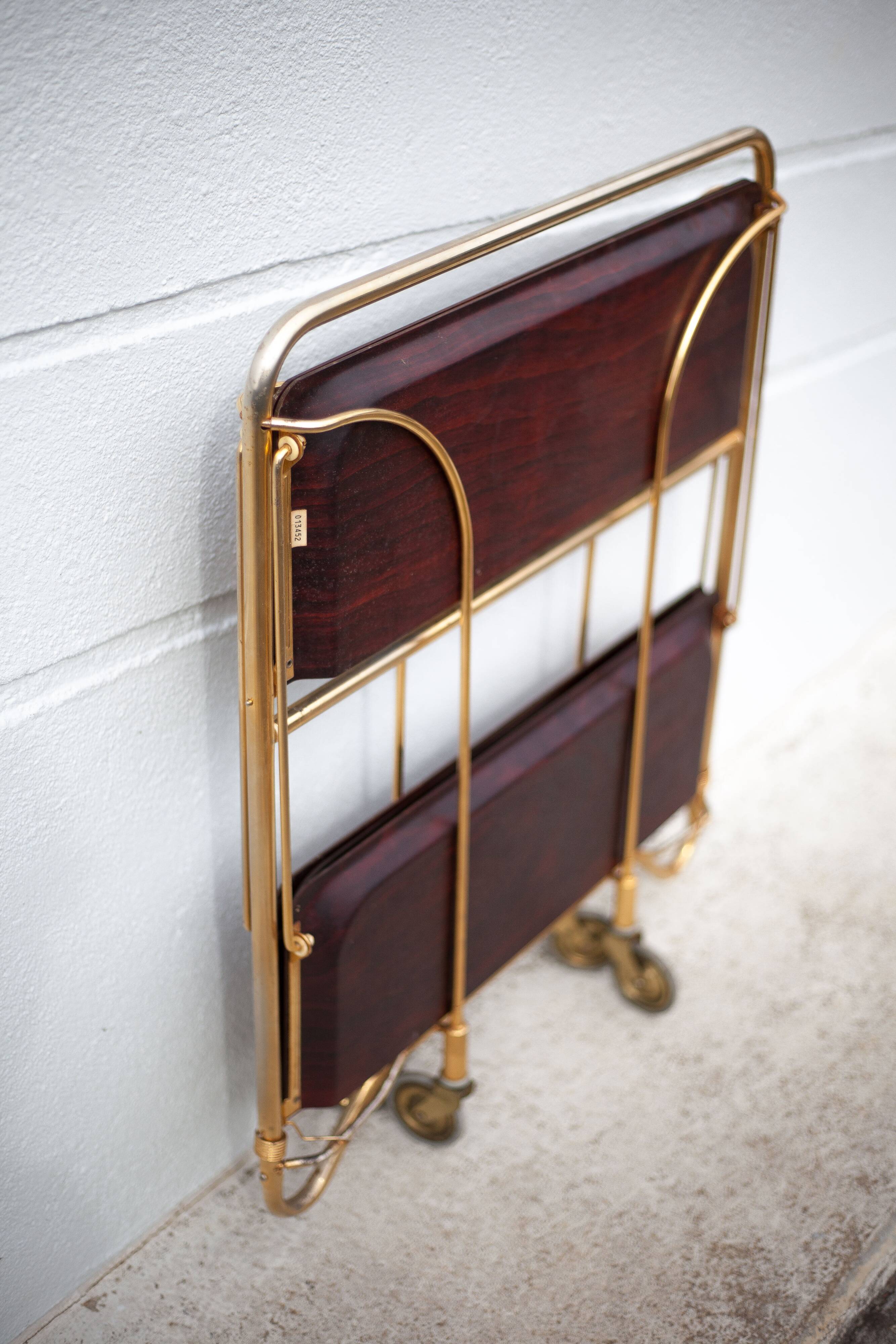 Vintage service, rolling bar, table, wheeled service, golden metal service, folding service