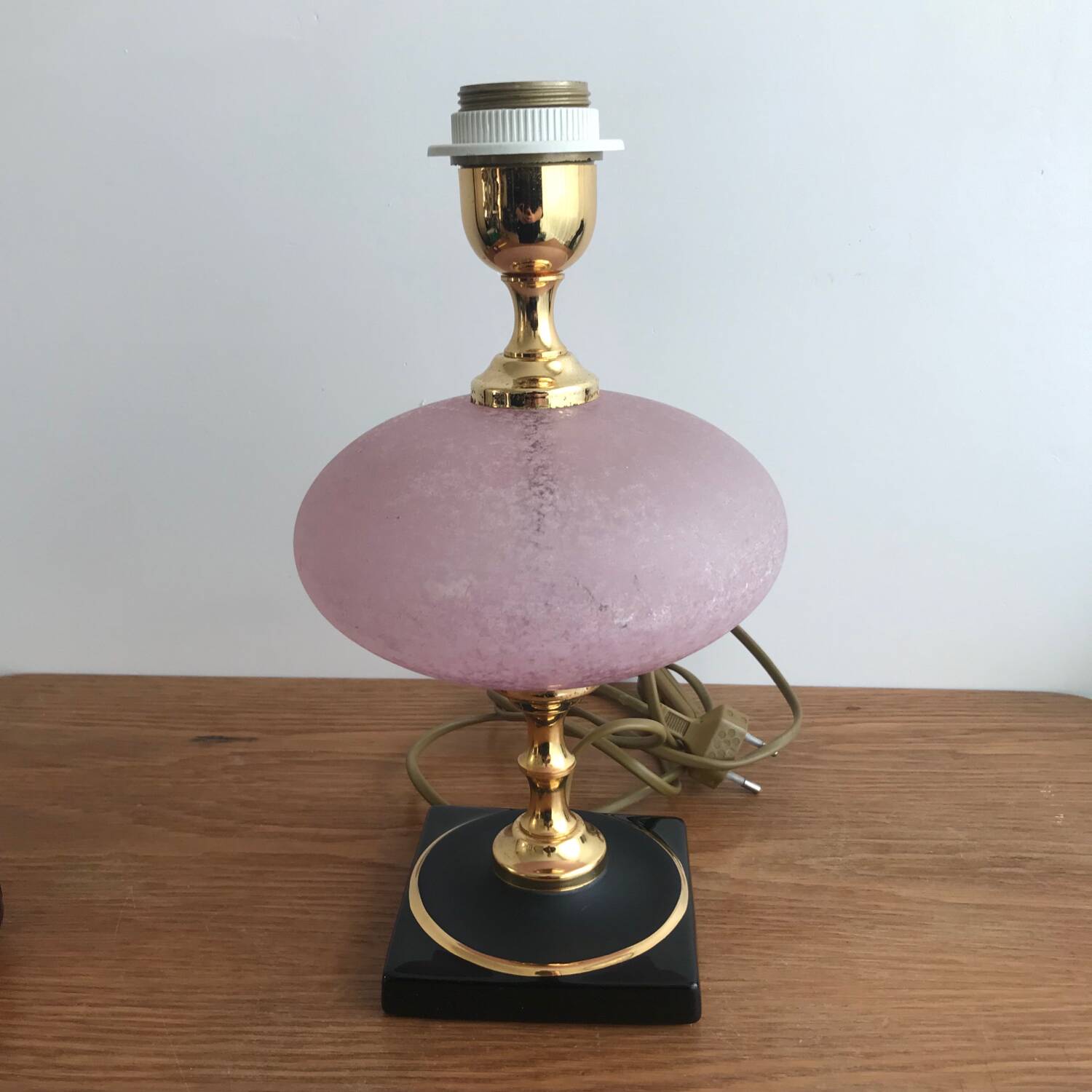 Vintage ceramic lamp brass and pink glass ball