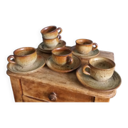 Coffee service with cups and saucers in Puisaye stoneware by Jean-Pierre Prud'homme