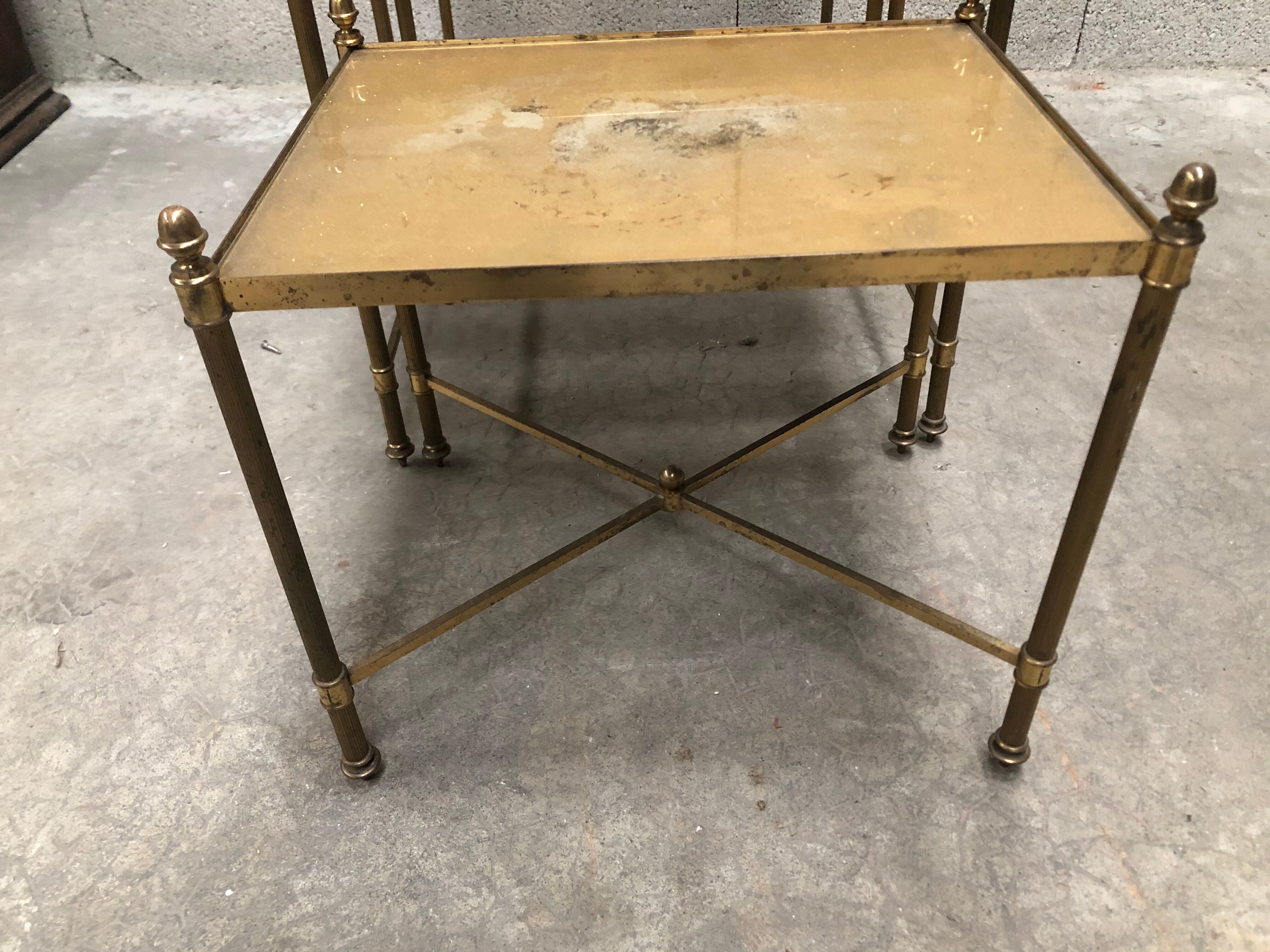 Ensemble de 3 tables gigognes dorée vintage des années 70