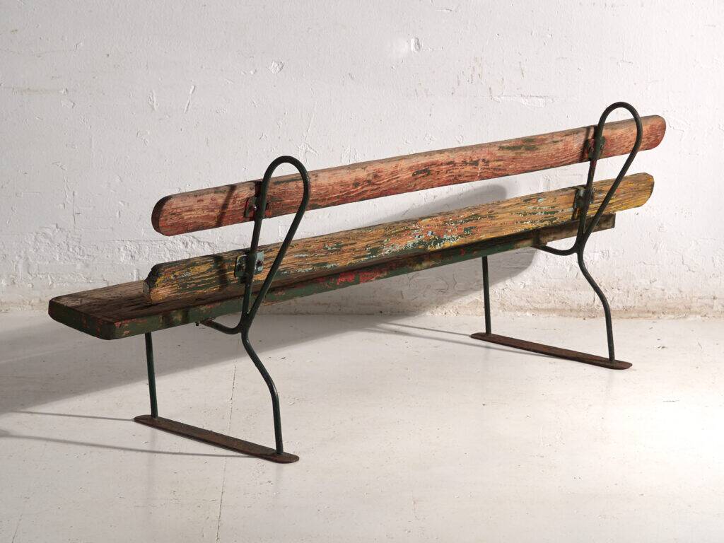 Old bench in iron and pine wood – Central Europe, around 1920