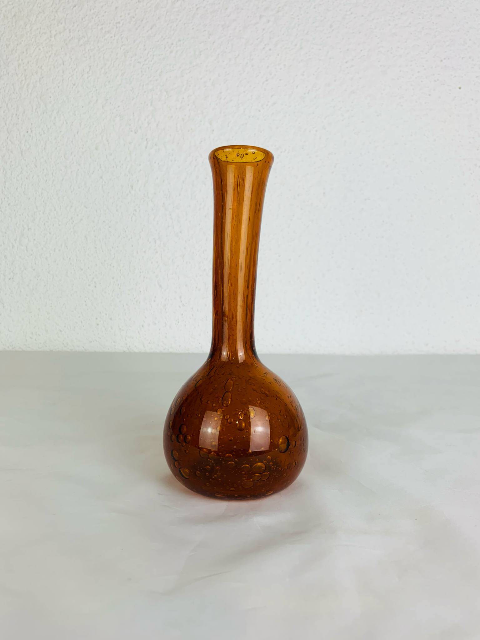 Vintage amber/orange bubbled glass soliflore vase