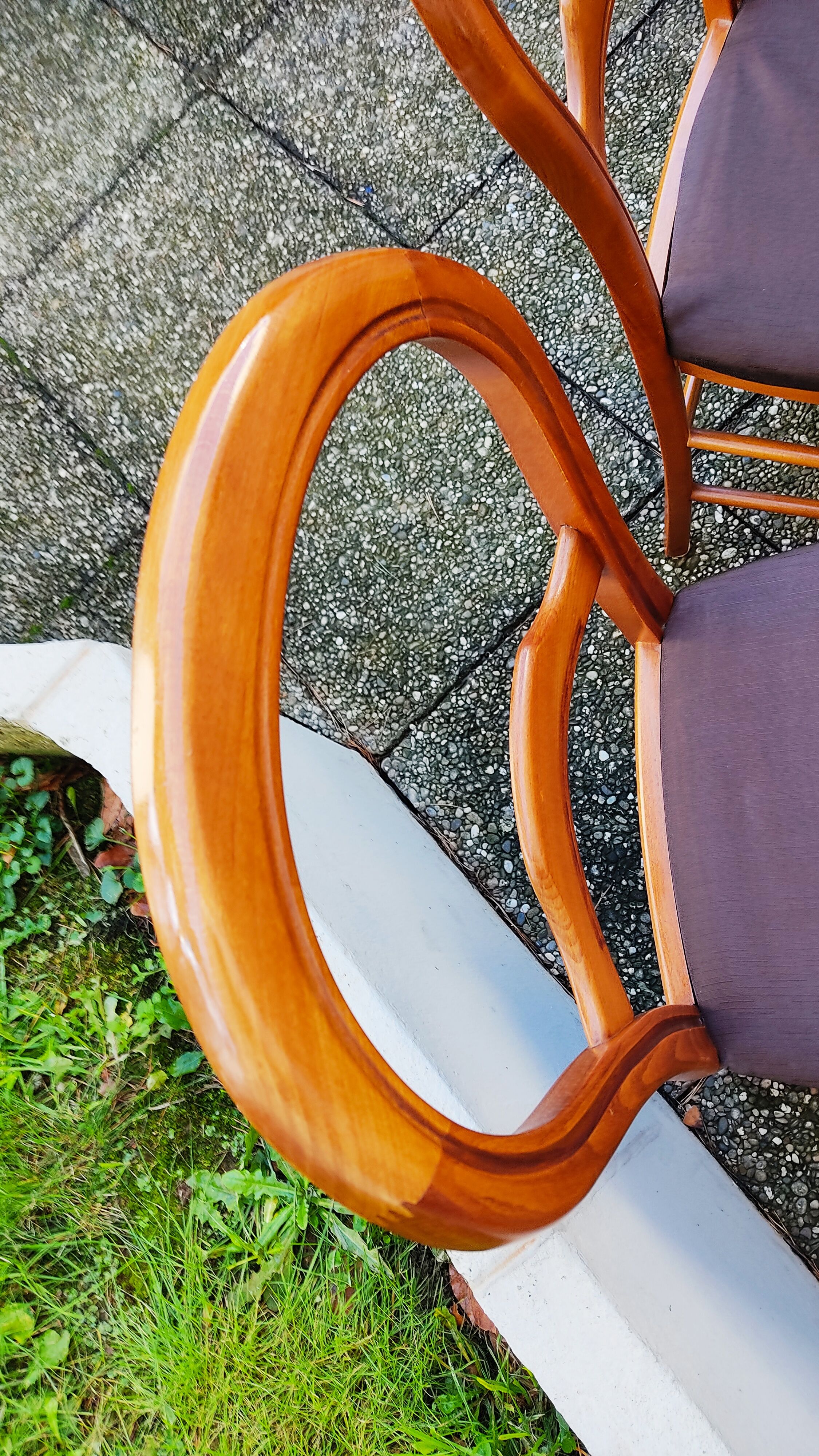 Set of 4 chairs in solid cherry; Louis Philippe style; Violin file; Seat in moleskine
