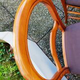 Set of 4 chairs in solid cherry; Louis Philippe style; Violin file; Seat in moleskine