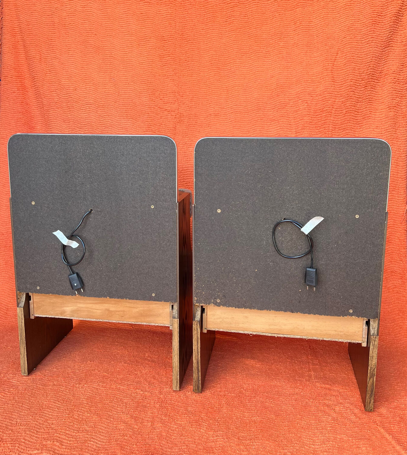 SET OF 2 VINTAGE 1970S NIGHTSTANDS/SOFA ENDS IN WOOD AND FABRIC