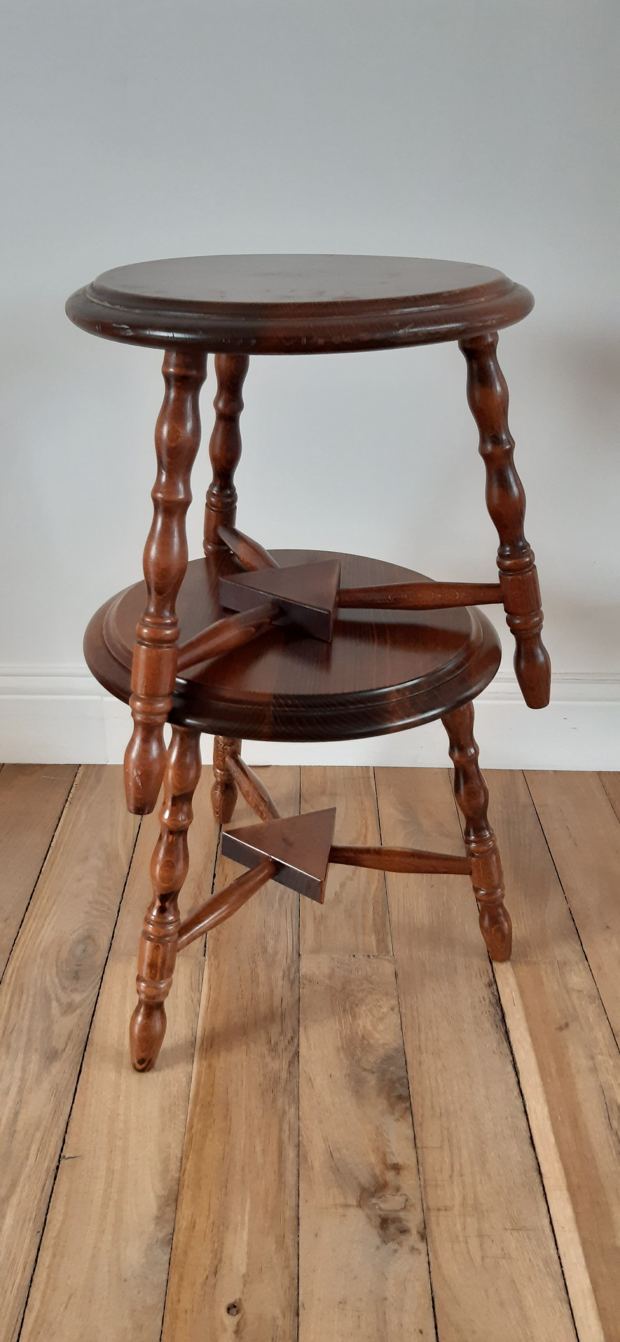 Pair of wooden stools turned vintage 60s