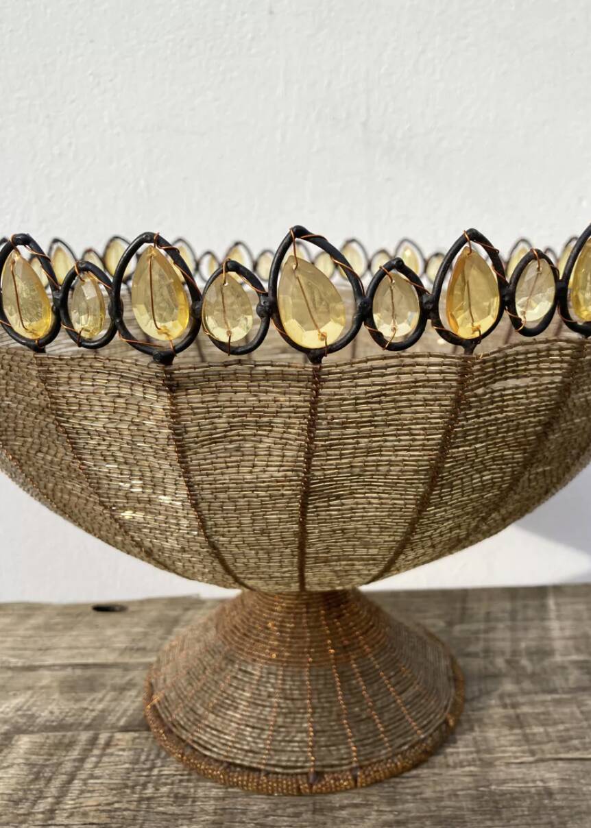 Beaded woven basket