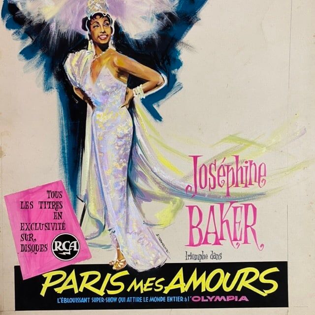 Original gouache of the poster "Paris, My Loves" by Joséphine Baker, 1959 • ART