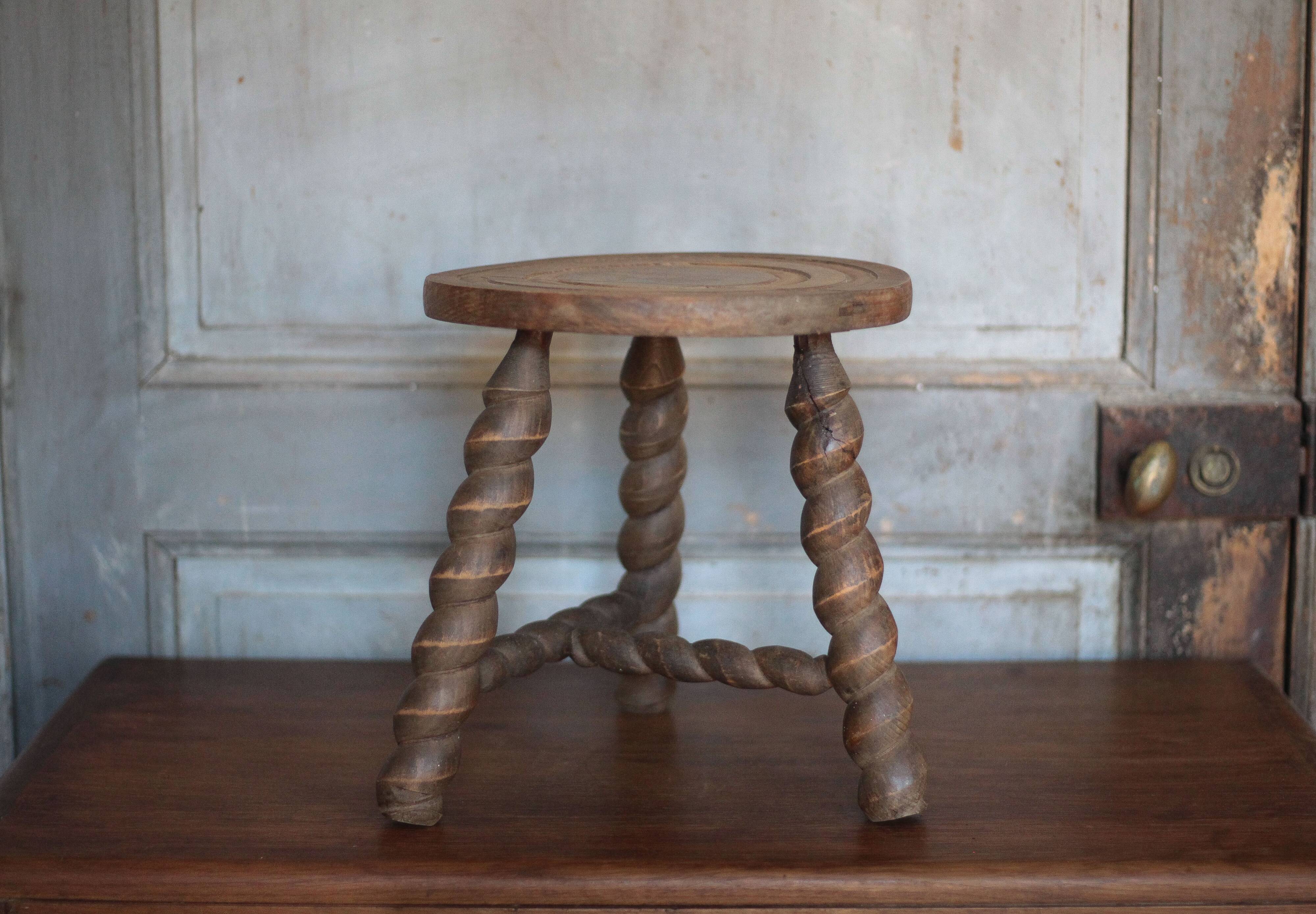 Vintage stool, old wooden stool, tripod stool