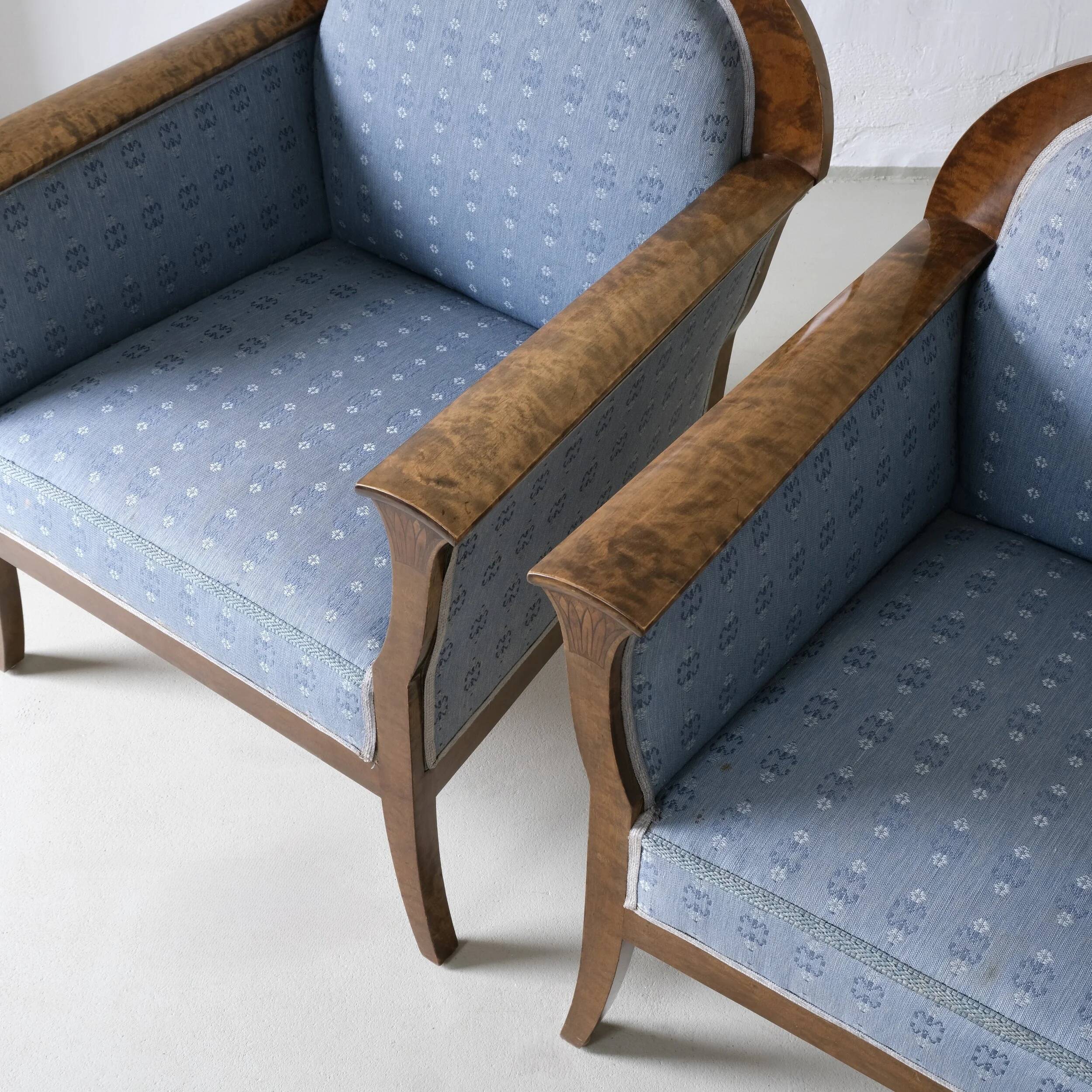 Chaises en satin de bouleau Biedermeier | Suède | ensemble de 2