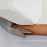 Scandinavian two-seater Sofa, 60's style, teak & white bouclé