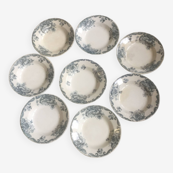 8 soup plates - iron earth - lg "pavots" (léon grave) - 19th century -