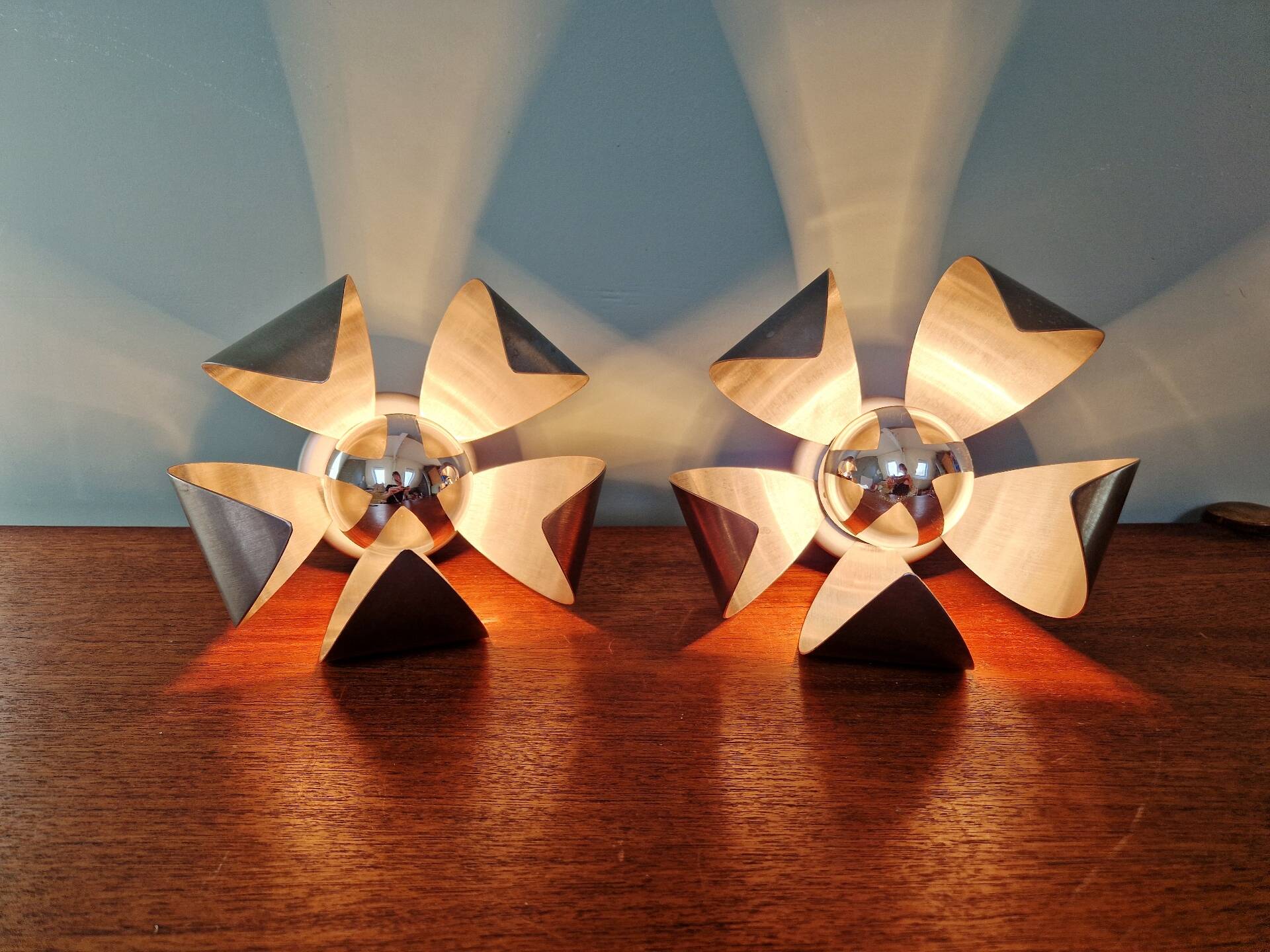 Pair of Space Age wall sconces in chrome metal, 1970s