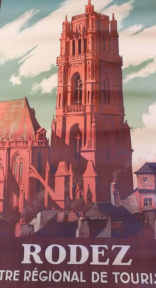 Tourist poster original old Rodez en Aveyron